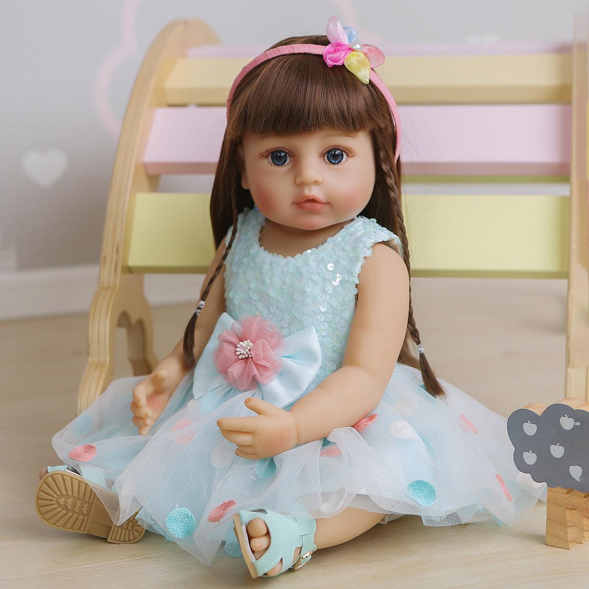 55CM Full Body Silicone Reborn Toddler Girl Pincess In Blue