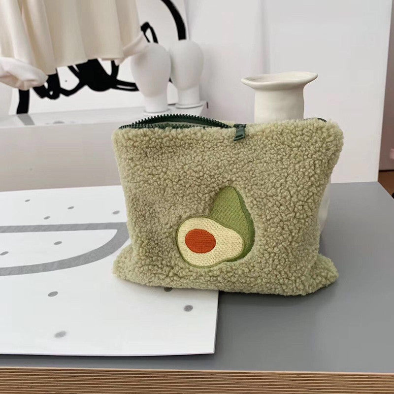 Avocado Lamb Wool Large Capacity Storage Bag