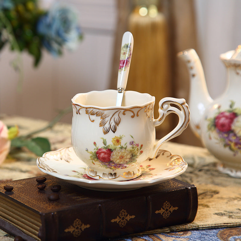 Simple Household Cup With Spoon Ceramic Cup Tea Set Black Tea Cup
