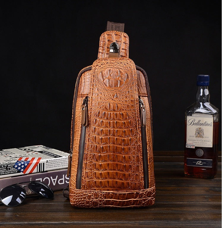 Sac de poitrine pour homme motif crocodile sac messager à une épaule mode à une épaule