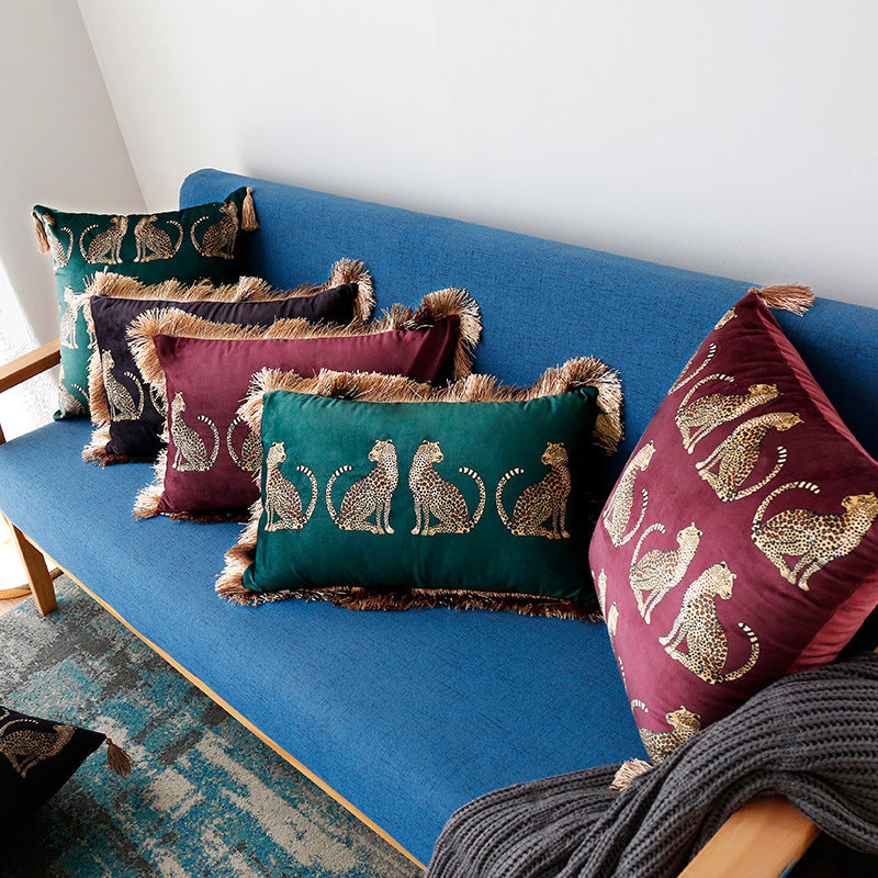Housse de coussin de canapé à pompons imprimée numériquement