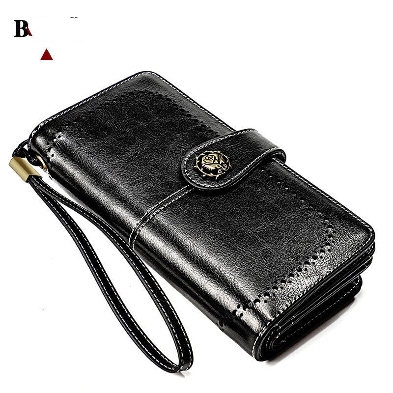 Portefeuille long en cuir de vache souple pour femme