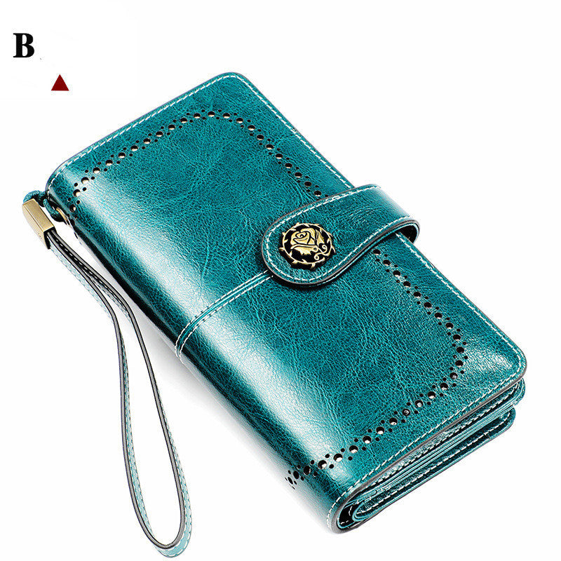 Portefeuille long en cuir de vache souple pour femme