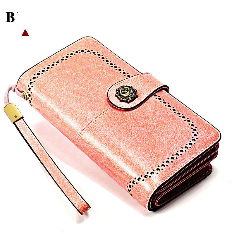 Portefeuille long en cuir de vache souple pour femme