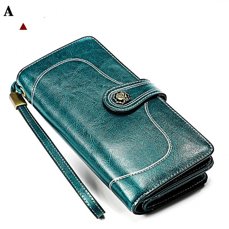 Portefeuille long en cuir de vache souple pour femme