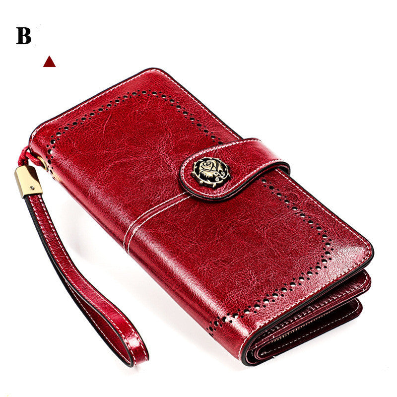 Portefeuille long en cuir de vache souple pour femme