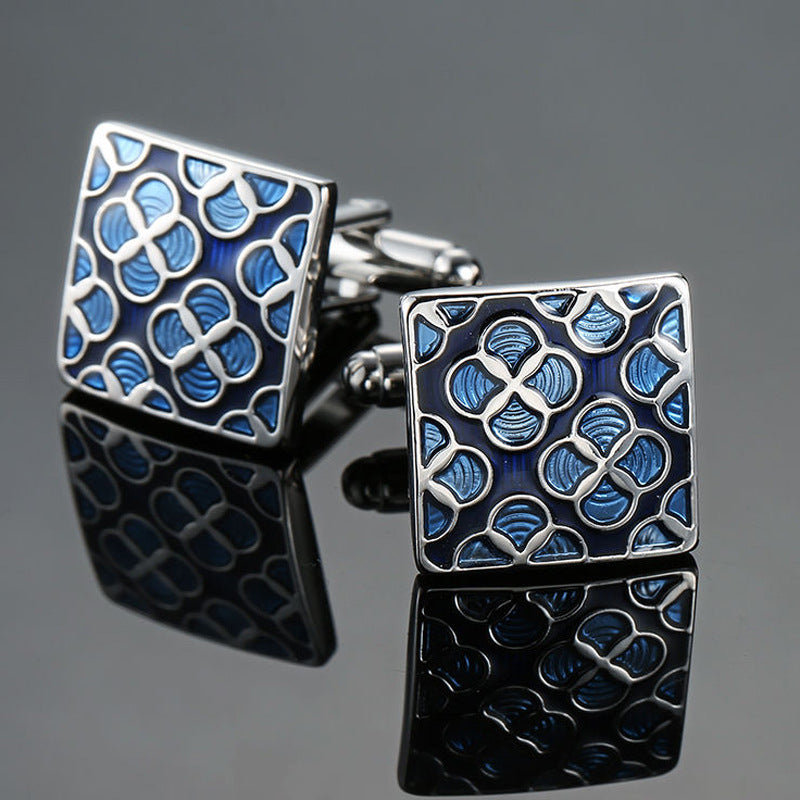 Blue Series Enamel Crystal Vintage Pattern Cufflinks