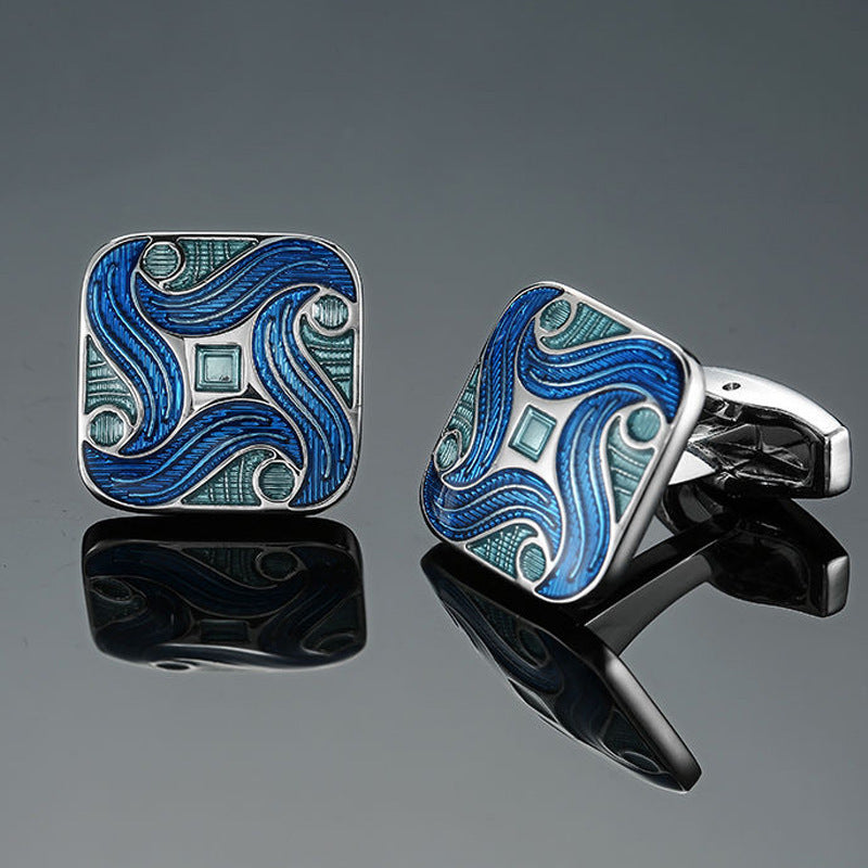 Boutons de manchette en émail cristal de la série bleue motif vintage