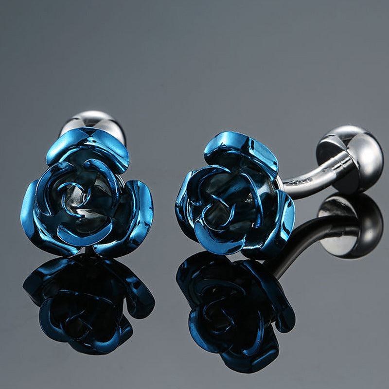 Boutons de manchette en émail cristal de la série bleue motif vintage
