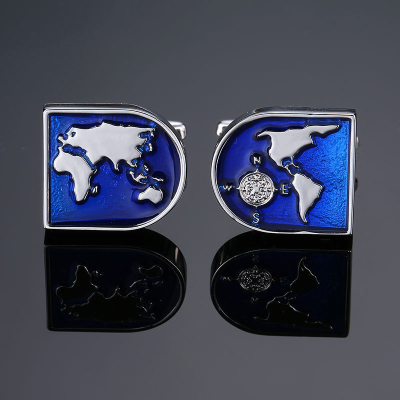 Boutons de manchette en émail cristal de la série bleue motif vintage