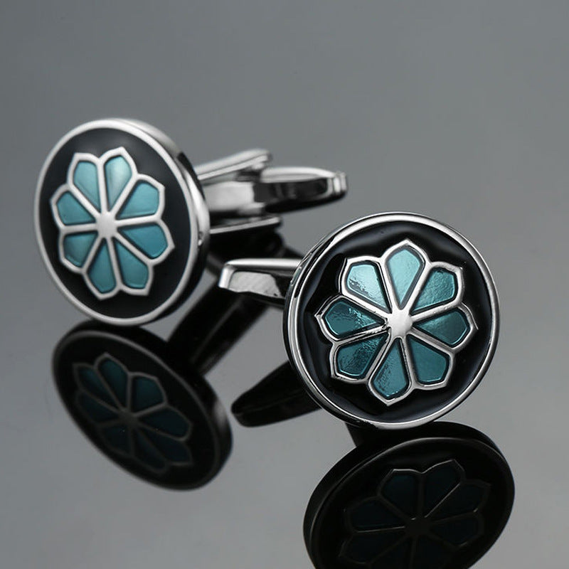Boutons de manchette en émail cristal de la série bleue motif vintage