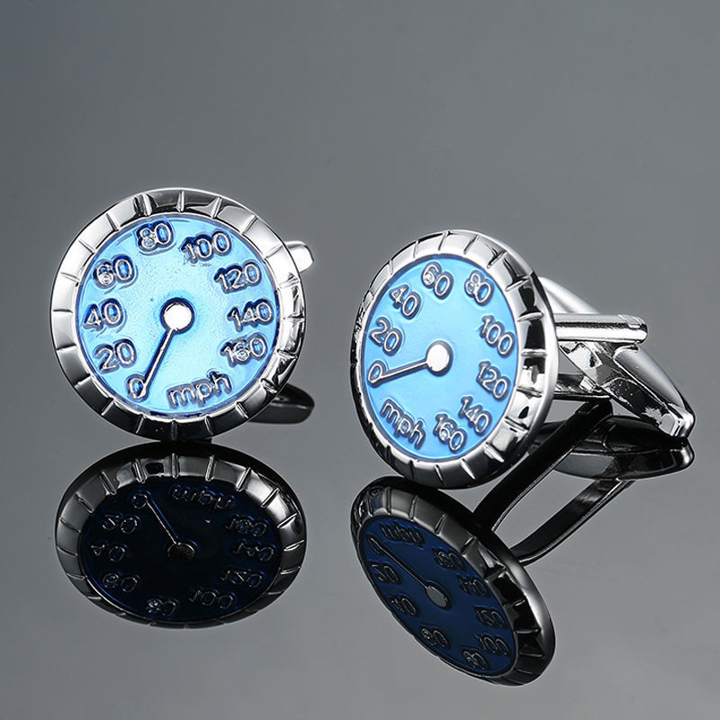 Boutons de manchette en émail cristal de la série bleue motif vintage