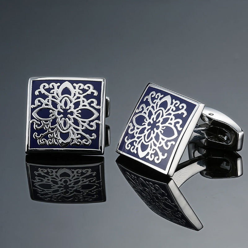 Boutons de manchette en émail cristal de la série bleue motif vintage