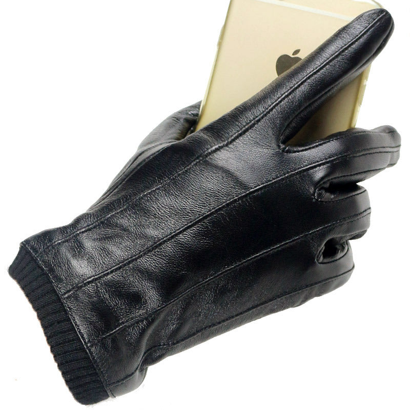 Touch Screen Winter Sheepskin Men's Leather Gloves