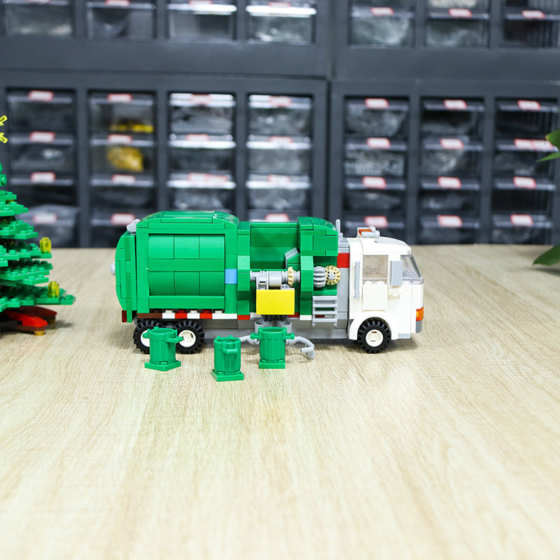 Creative Green And White Sanitation Vehicle Building Blocks Educational Toys