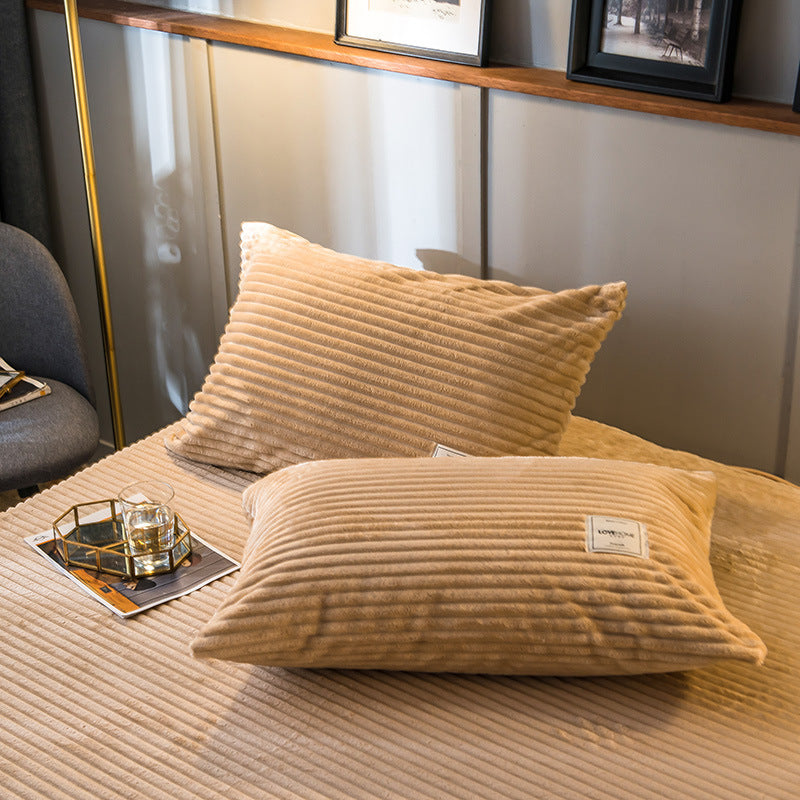 Flannel Pillowcase With Warm Coral Wool In Winter
