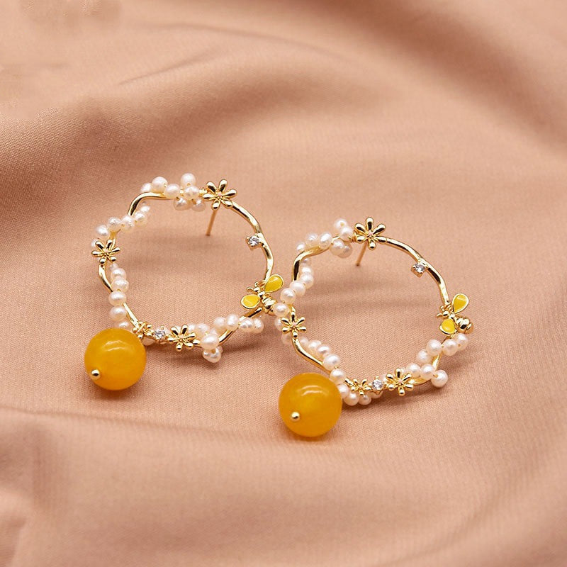 Topaz Earrings Simple And Versatile Natural Pearl Earrings