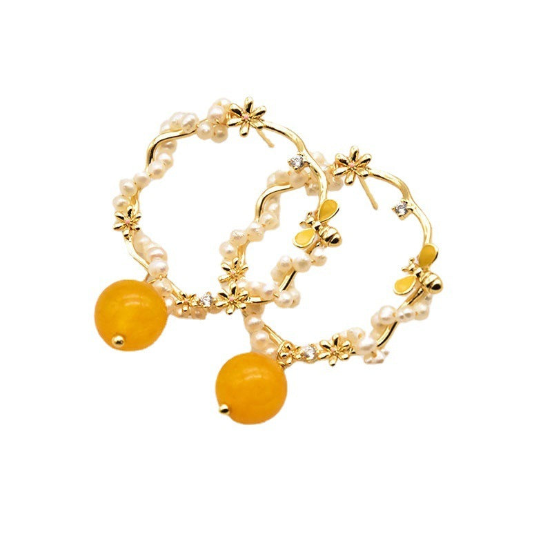 Boucles d'oreilles Topaze, simples et polyvalentes, avec perles naturelles