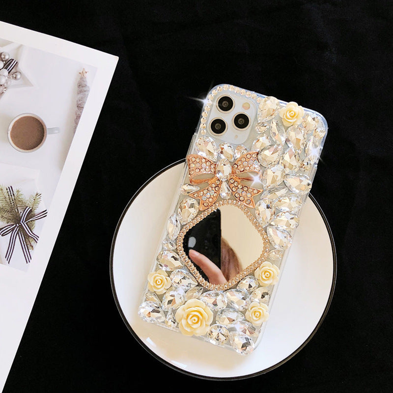 Transparent Rhinestone Mirror Bowknot Phone Case