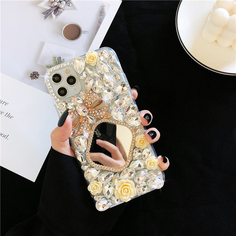 Transparent Rhinestone Mirror Bowknot Phone Case