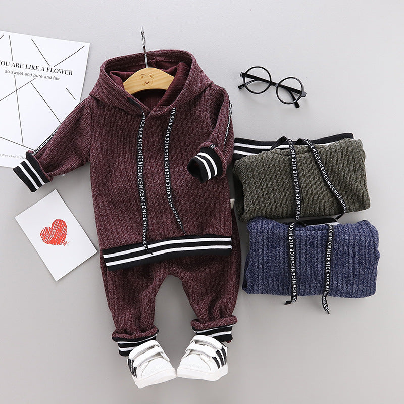 Baby Knitted Sweater Set Children's Solid Color Long Sleeve Two-Piece Set