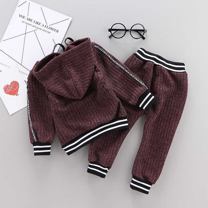 Baby Knitted Sweater Set Children's Solid Color Long Sleeve Two-Piece Set