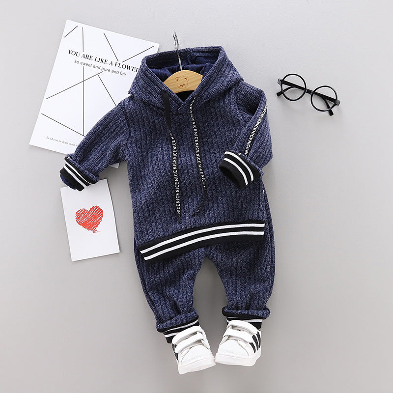Baby Knitted Sweater Set Children's Solid Color Long Sleeve Two-Piece Set