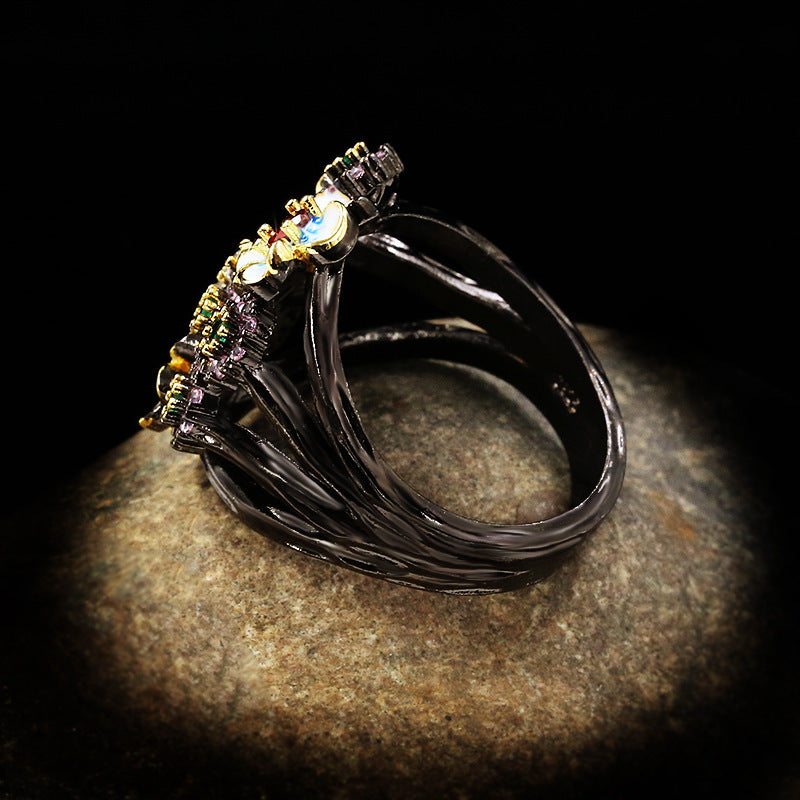 Bague en zircon de couleur tendance, Bague fleur, Bague en or, Bijoux pour femmes, Bijoux