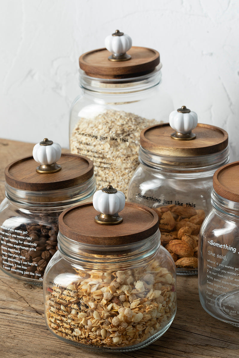 Vintage Acacia Wood Glass Storage Jar