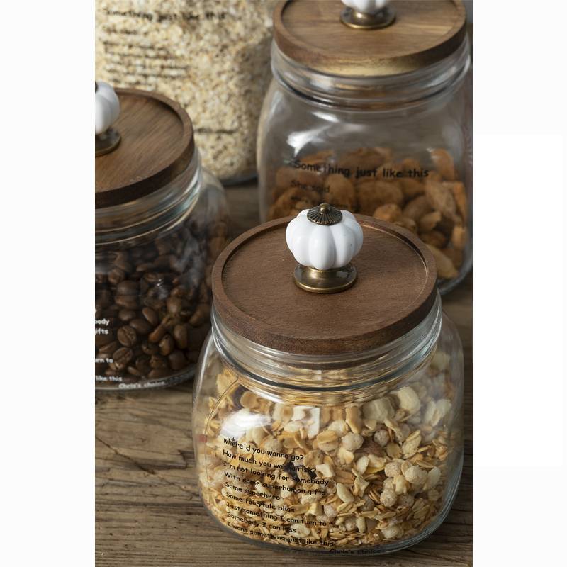 Vintage Acacia Wood Glass Storage Jar