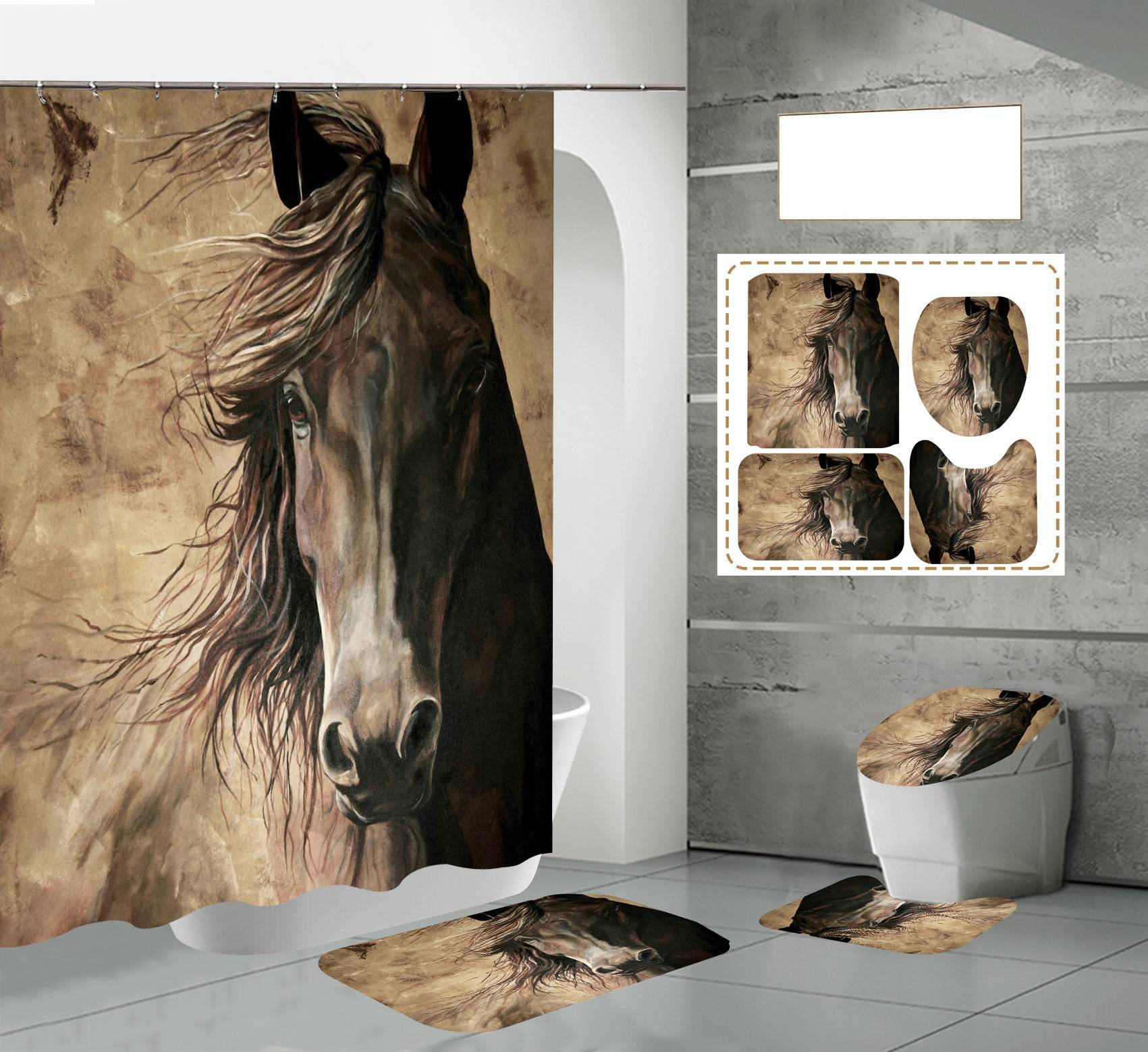 Digital Printing Waterproof Polyester Animal Shower Curtain