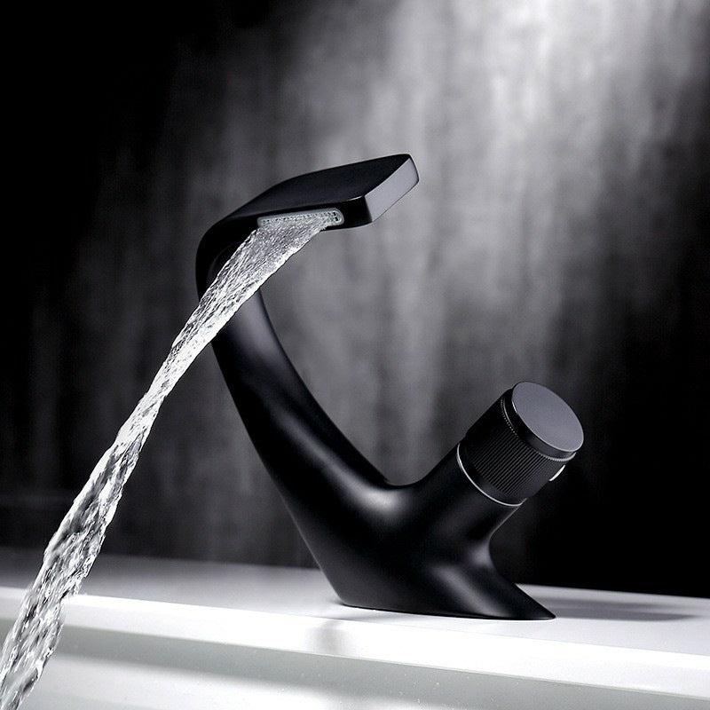 Copper Black Washbasin Waterfall Hot And Cold Bathroom Light Luxury Basin Faucet