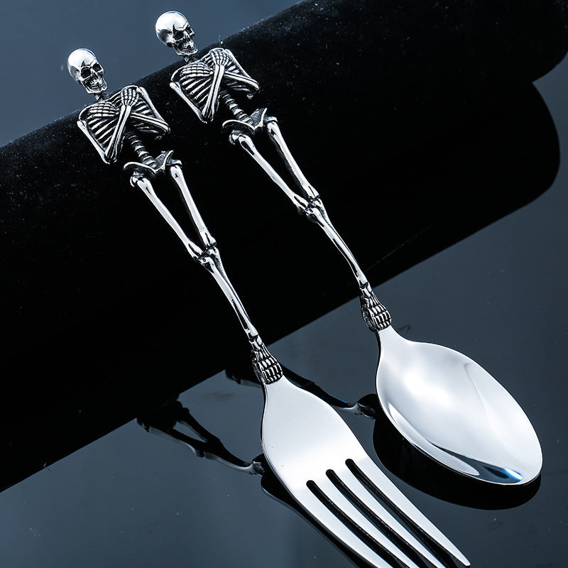 Ancient Stainless Steel Crafts Wholesale Titanium Steel Skull Dinner Fork Spoon