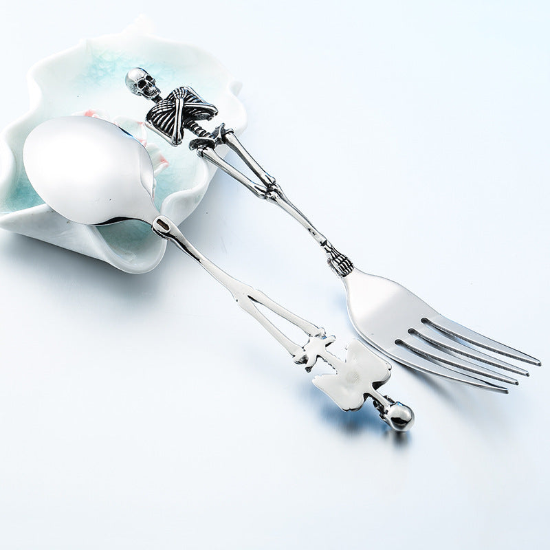 Ancient Stainless Steel Crafts Wholesale Titanium Steel Skull Dinner Fork Spoon