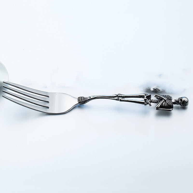 Ancient Stainless Steel Crafts Wholesale Titanium Steel Skull Dinner Fork Spoon