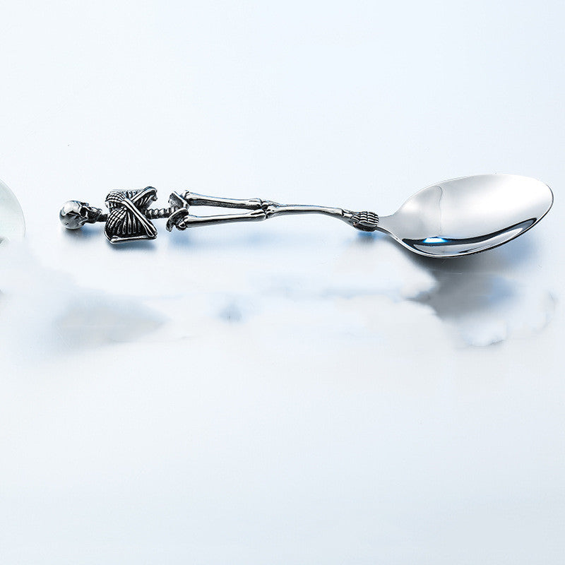 Ancient Stainless Steel Crafts Wholesale Titanium Steel Skull Dinner Fork Spoon