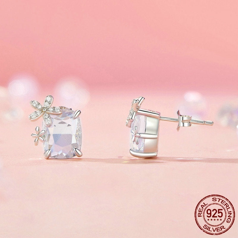 Fantasy Flower Main Stone Stud Earrings For Women Colorful Shining Exquisite Luxury 925 Sterling Silver Stud Earrings