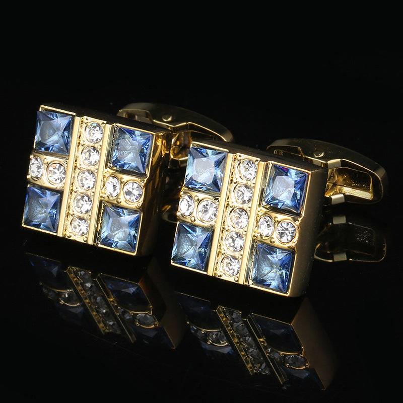 Boutons de manchette chemise cristal bleu, style affaires