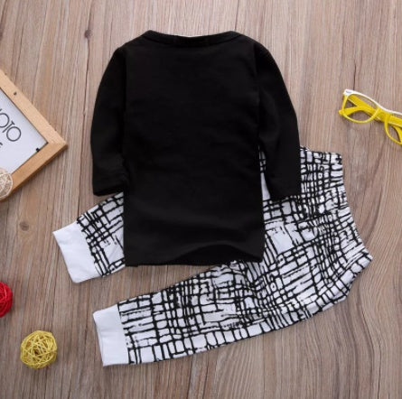 Two Piece Cotton Letter WILDBOY Checkered Trousers For Infants