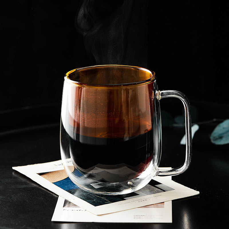 Double Anti-Scalding Creative Color Glass Tea Cup With Handle