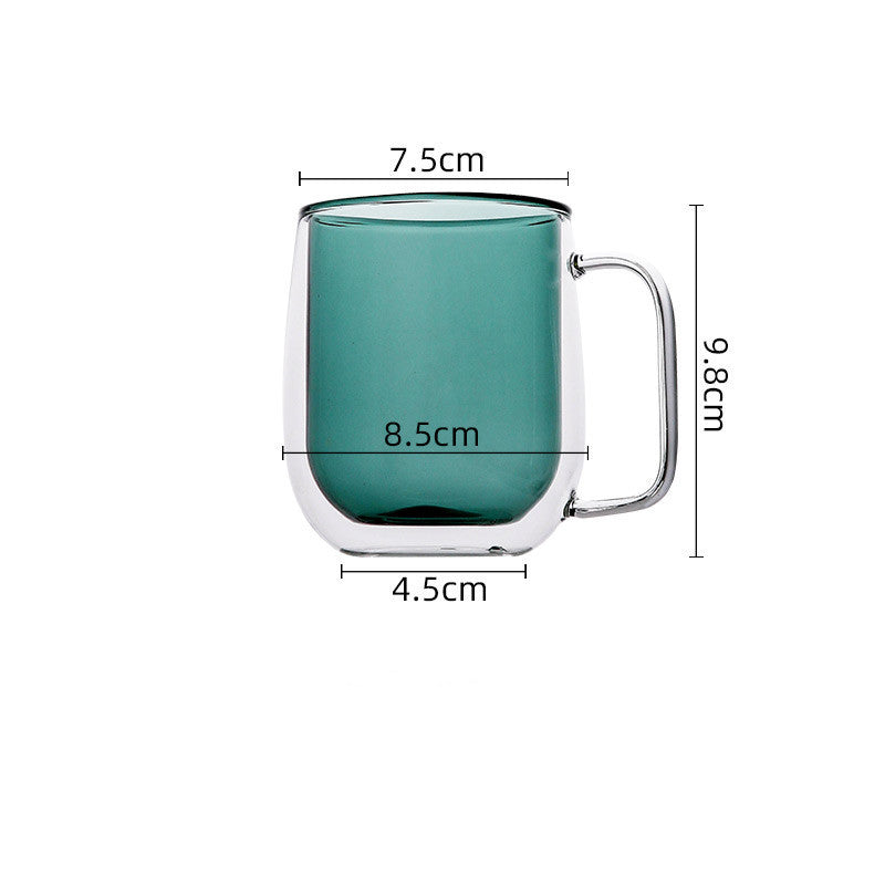Double Anti-Scalding Creative Color Glass Tea Cup With Handle