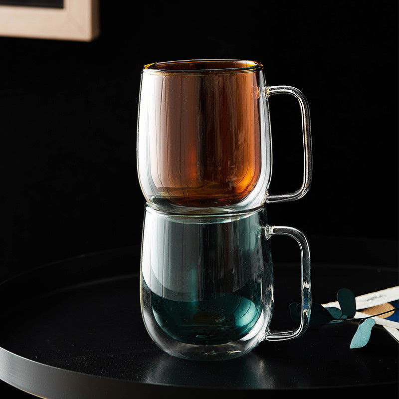 Double Anti-Scalding Creative Color Glass Tea Cup With Handle