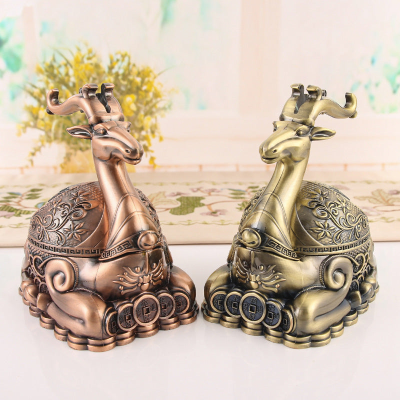 Creative 5D Money Deer Metal Ashtray Household Seal With Cover