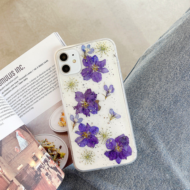 Compatible avec, Coque de protection pour téléphone en véritables fleurs de marguerite