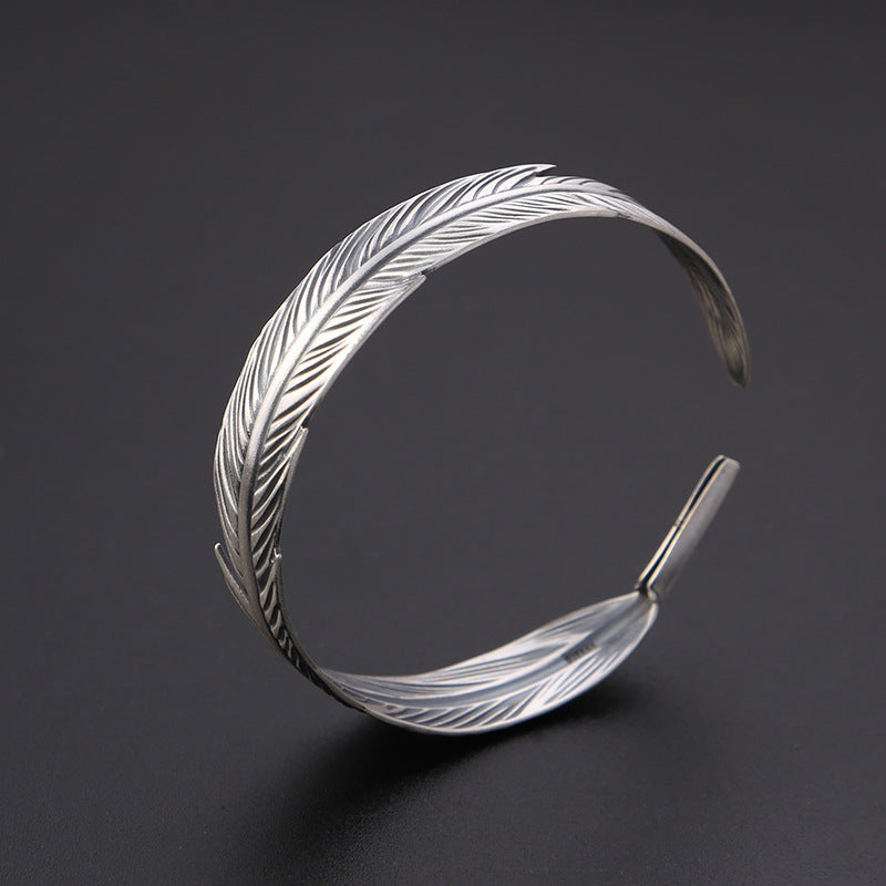 Vintage Thai Women's Simple Feather Bracelet Open Bracelet Women