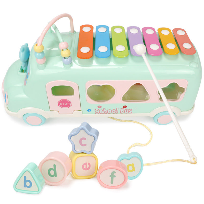 Puzzle Bus multifonctionnel Piano à frapper Instrument de musique à percussion Jouet de piano à huit tons