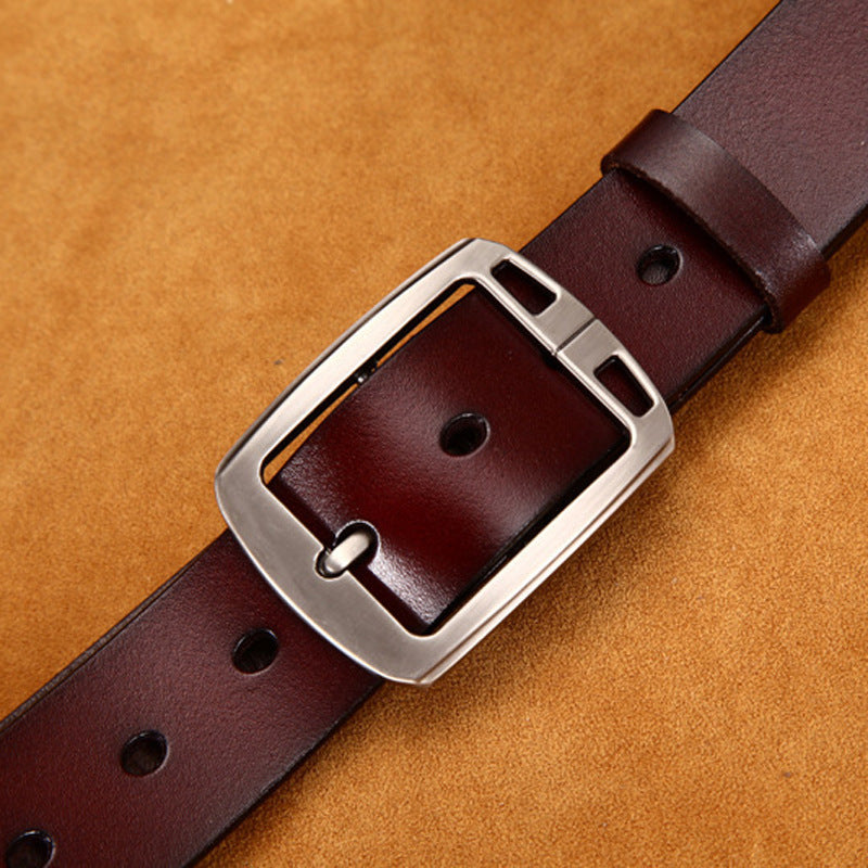 Ceinture vintage en cuir de vachette pour homme, boucle ardillon simple, large