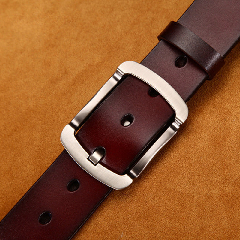 Ceinture vintage en cuir de vachette pour homme, boucle ardillon simple, large