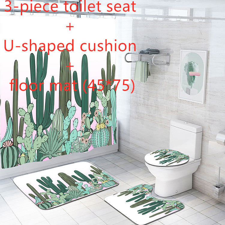 Flower Cactus 3D Digital Printing Waterproof Shower Curtain