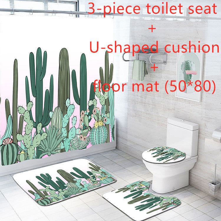 Flower Cactus 3D Digital Printing Waterproof Shower Curtain